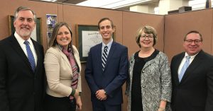 Judge Daniel Clifford, Representative Tarah Toohil of Luzerne County, Samuel Cooper, Law clerk, Mary Cushing Doherty and Fred Cabell await testimony for PA Bill 1397
